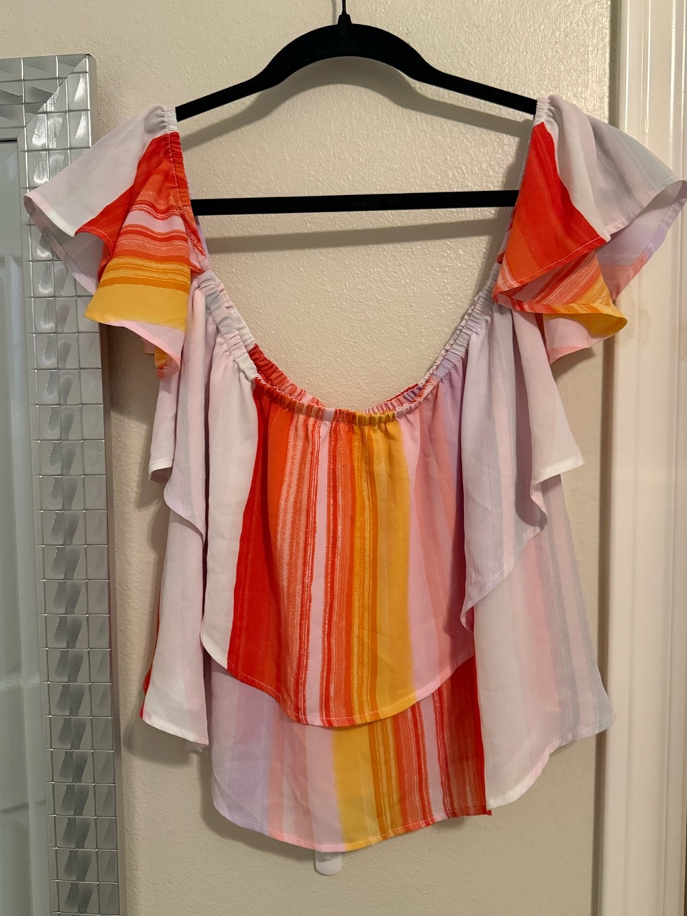 Buddy Love Off-Shoulder Rainbow Stripe Top - Size Small